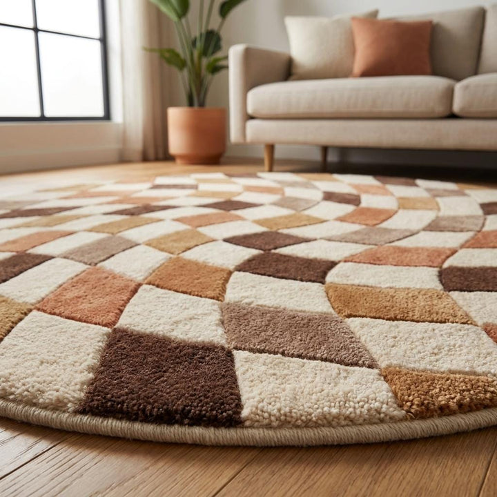 Translation missing: es.Hand Tufted Wool Rug, Retro Geometric Area Rug for Living Room, Mid Century Modern Carpet __etsy:8000470562