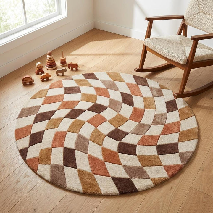 Translation missing: es.Soft modern circle rug in beige, camel, rust, and chocolate shades designed for stylish living room and bedroom interiors __etsy:8048400853