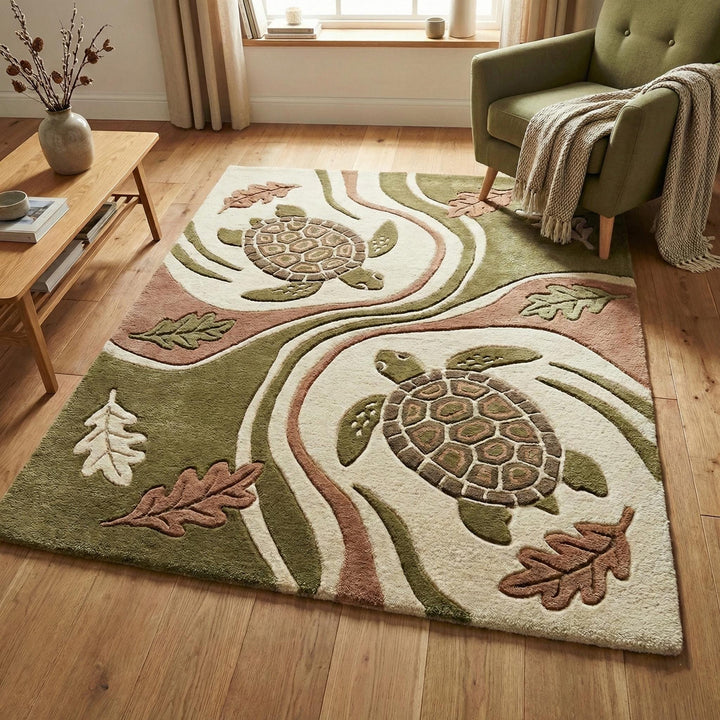 Translation missing: en.Hand tufted wool turtle area rug with carved texture for coastal living room decor