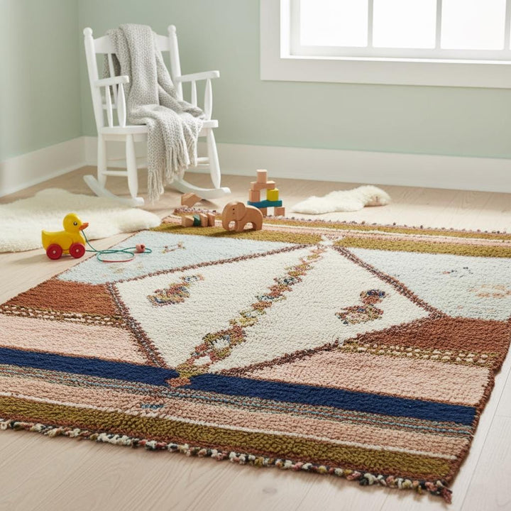 Translation missing: es.Hand-Woven Moroccan Wool Rug | Blush Pink &amp; Sage Berber Design