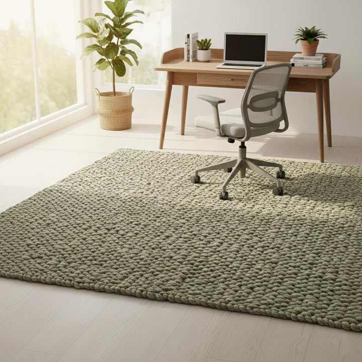 Translation missing: es.Eco-friendly wool loop-pile rug in muted olive and natural beige color, textured artisan floor piece for cozy interiors, rug carpet teppich