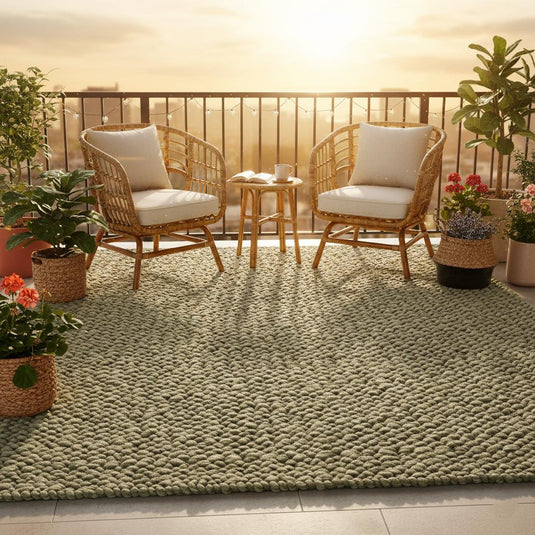 Translation missing: es.Hand-crafted Sage Olive Wool Loop-Pile Rug • Chunky Textured Living Room Rug Carpet Handmade • Natural Beige Accent Indoor Floor Teppich