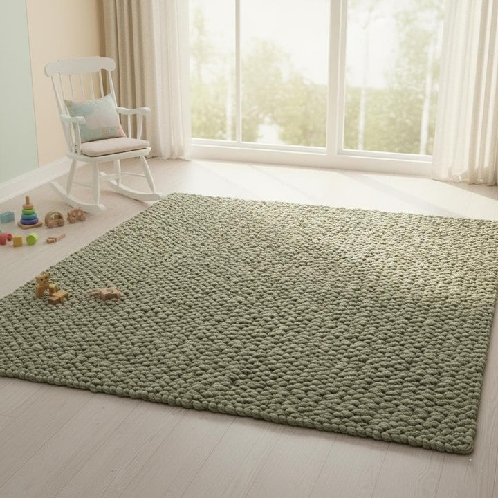 Translation missing: es.Modern handmade wool rug chunky loops palette sage olive and cream, perfect for living room furniture base, carpet rugs teppich