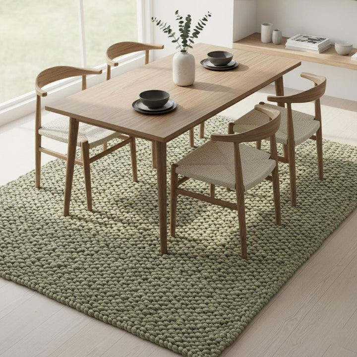 Translation missing: es.Hand-crafted Sage Olive Wool Loop-Pile Rug • Chunky Textured Living Room Rug Carpet Handmade • Natural Beige Accent Indoor Floor Teppich
