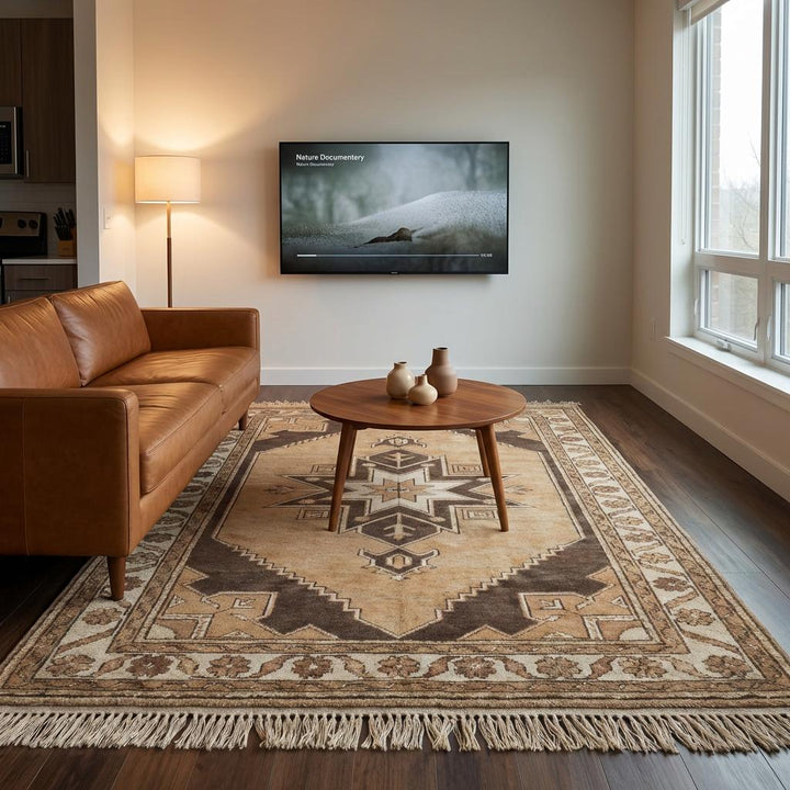 Translation missing: en.Authentic hand knotted wool carpet with tribal medallion design and durable medium pile construction