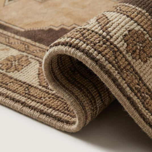 Translation missing: fr.Hand knotted Vintage Style Anatolian Rug, Earth Tone Brown Beige Wool Area Rug, Geometric Pattern for Living Room