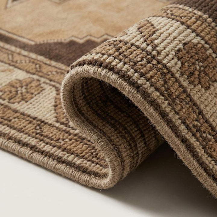 Translation missing: en.Hand knotted Vintage Style Anatolian Rug, Earth Tone Brown Beige Wool Area Rug, Geometric Pattern for Living Room