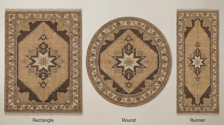 Translation missing: en.Hand knotted Vintage Style Anatolian Rug, Earth Tone Brown Beige Wool Area Rug, Geometric Pattern for Living Room