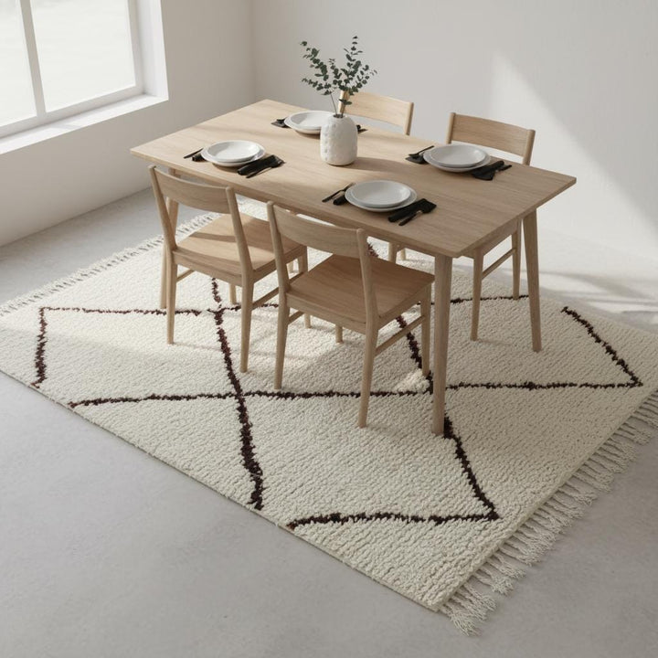 Translation missing: es.Handcrafted Beni Ourain Style Wool Rug – Ivory Shag, Berber Diamond Design