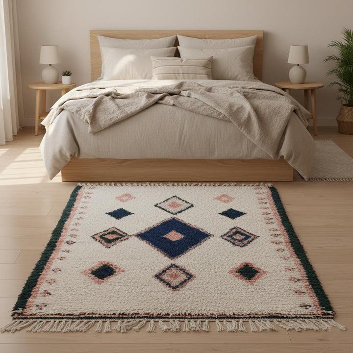 Translation missing: es.Handloom Moroccan Kilim Rug – Indigo Diamond Wool, Boho Accent Carpet