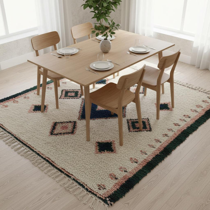 Translation missing: es.Entryway accent rug in handloom wool, Moroccan diamond kilim pattern, muted indigo and clay colourway