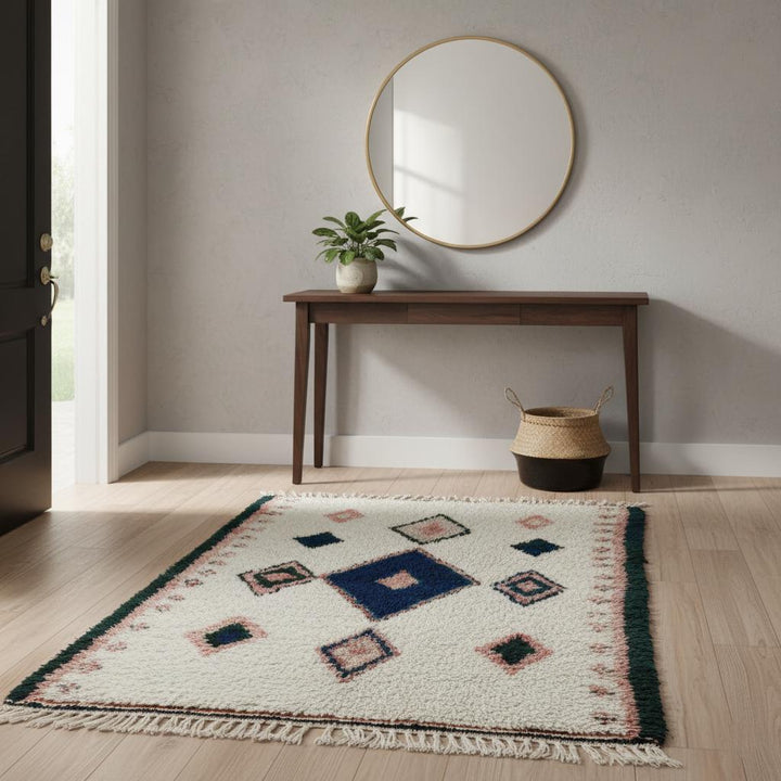 Translation missing: es.Handloom Moroccan Kilim Rug – Indigo Diamond Wool, Boho Accent Carpet