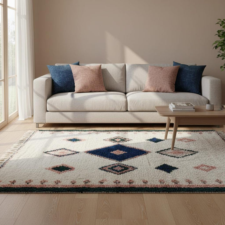 Translation missing: es.Handloom Moroccan Kilim Rug – Indigo Diamond Wool, Boho Accent Carpet