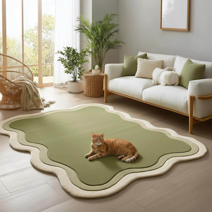 Translation missing: en.Handmade tufted rug green wavy edge organic shaped carpet design