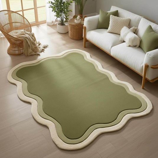 Translation missing: en.Handmade Tufted Wavy Green Rug: Modern Minimalist Floor Art