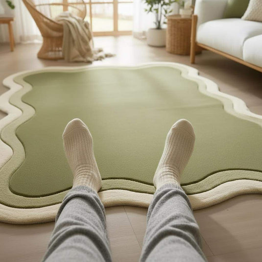 Translation missing: en.Handmade Tufted Wavy Green Rug: Modern Minimalist Floor Art
