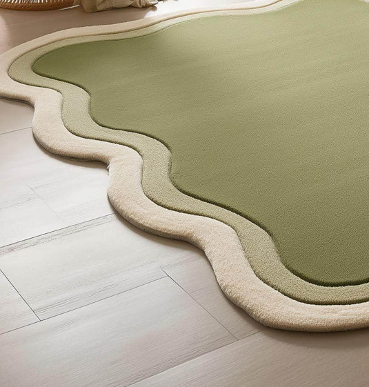 Translation missing: en.Handmade Tufted Wavy Green Rug: Modern Minimalist Floor Art