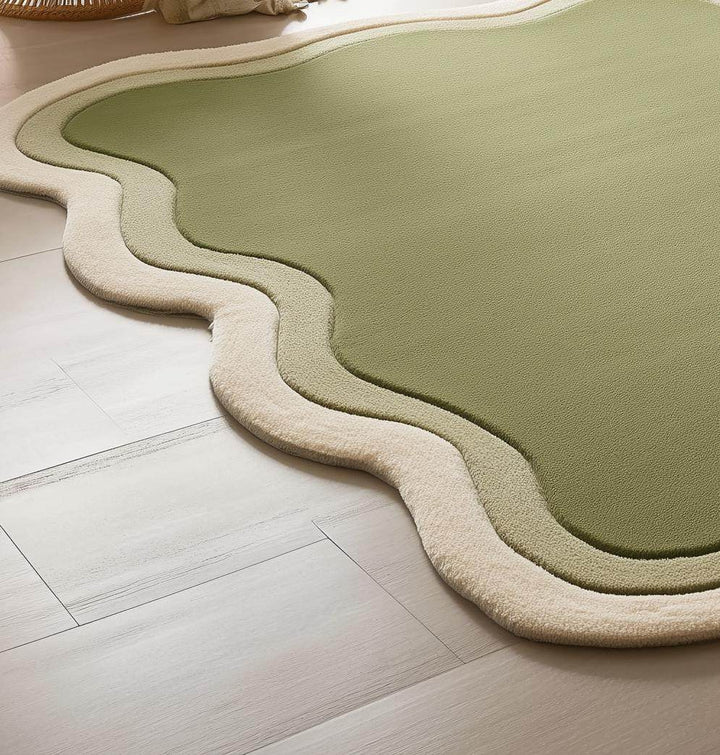 Translation missing: en.Handmade Tufted Wavy Green Rug: Modern Minimalist Floor Art