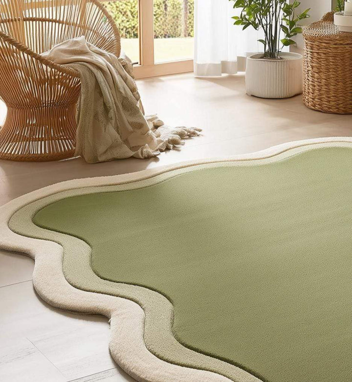 Translation missing: en.Handmade Tufted Wavy Green Rug: Modern Minimalist Floor Art