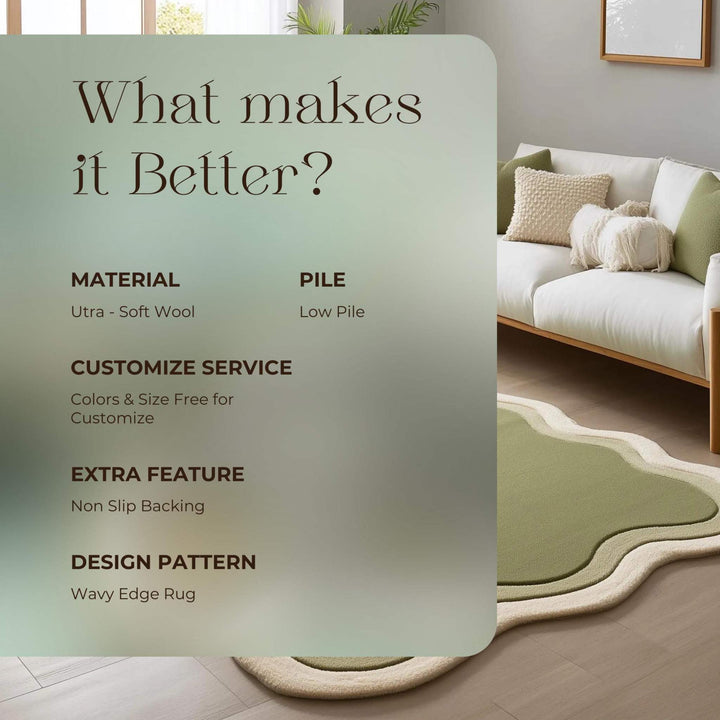 Translation missing: en.Handmade Tufted Wavy Green Rug: Modern Minimalist Floor Art