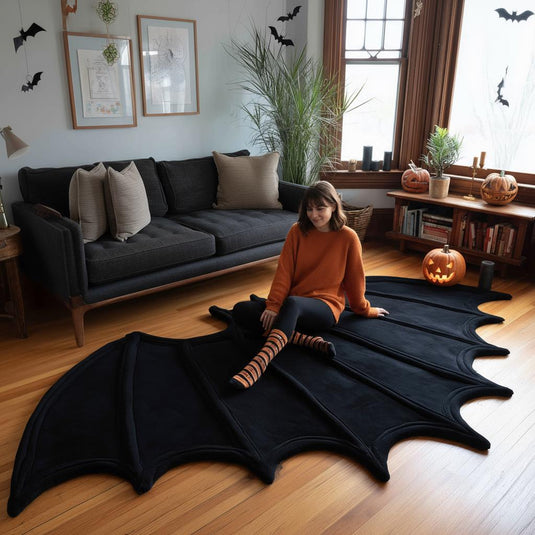 Translation missing: es.Handmade Tufted Wool Bat Rug: Gothic Halloween Decor 6x9