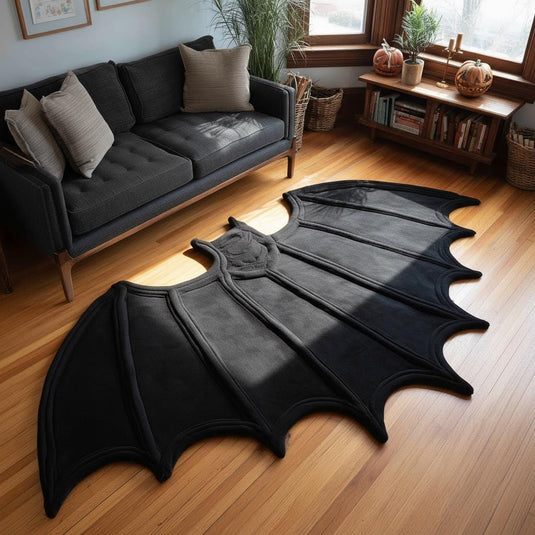 Translation missing: es.Handmade Tufted Wool Bat Rug: Gothic Halloween Decor 6x9