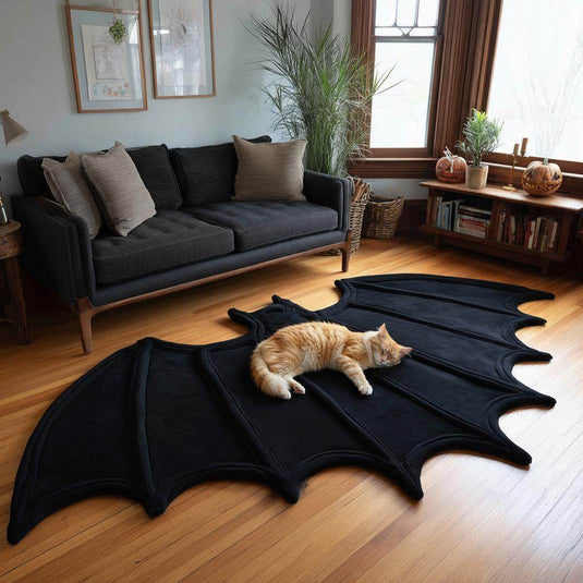 Translation missing: es.Handmade Tufted Wool Bat Rug: Gothic Halloween Decor 6x9