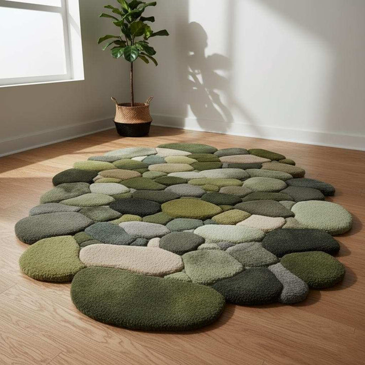 Translation missing: en.Handmade Wool Pebble Rug: 3D Stone Carpet, Biophilic Decor Teppich