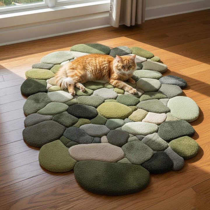 Translation missing: en.Handmade Wool Pebble Rug: 3D Stone Carpet, Biophilic Decor Teppich