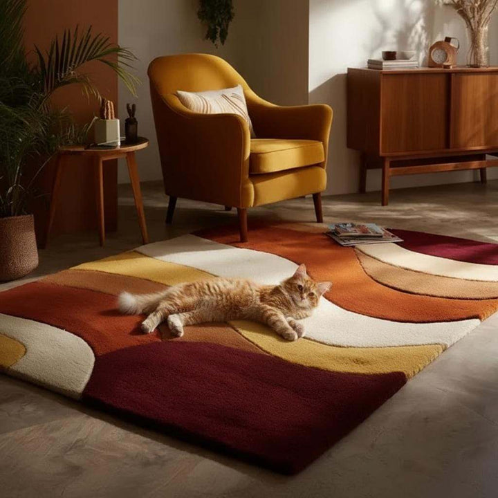 Translation missing: en.Handmade Wool Rug: Retro 70s Abstract Wavy Design