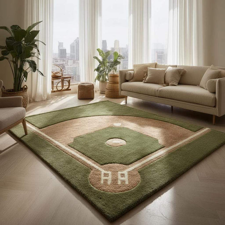 Translation missing: es.Handmade baseball rug with plush wool tufted baseball diamond design for kids room decor