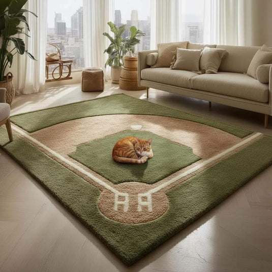 Translation missing: es.Handmade baseball rug with plush wool tufted baseball diamond design for kids rooms and sports decor