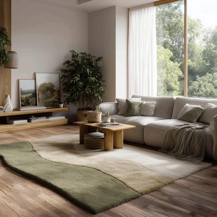 Translation missing: en.Handmade wool rug with tufted 3D moss texture in beige and green for modern minimalist living rooms
