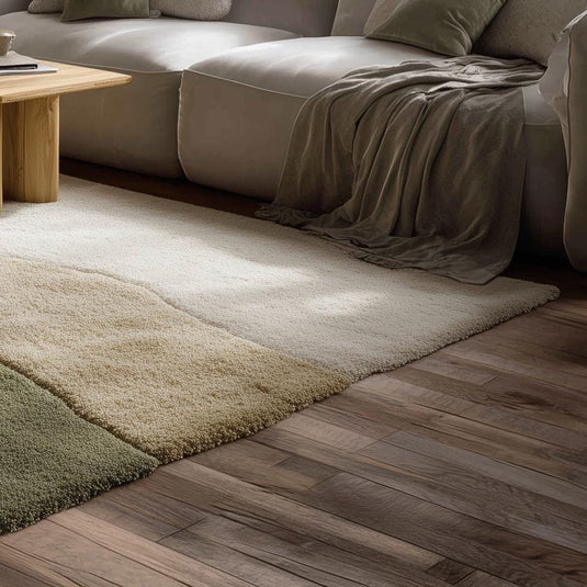 Translation missing: en.Handmade Wool Tufted Rug: Beige &amp; Sage Green Abstract Carpet