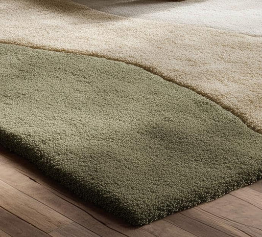 Translation missing: en.Handmade Wool Tufted Rug: Beige &amp; Sage Green Abstract Carpet