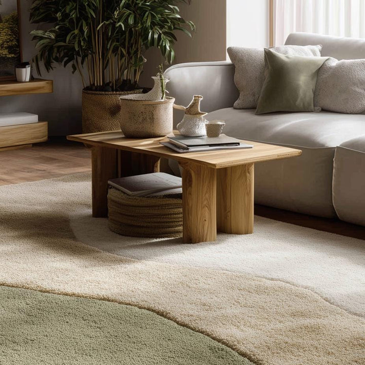 Translation missing: en.Handmade Wool Tufted Rug: Beige &amp; Sage Green Abstract Carpet