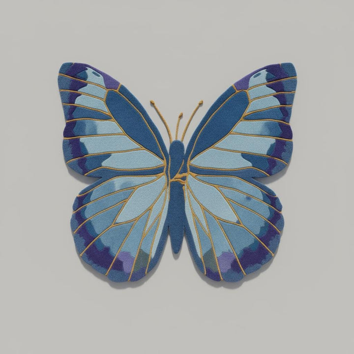 Translation missing: es.Handmade Blue Butterfly Wool Rug: Tufted Accent Mat, Nursery Decor