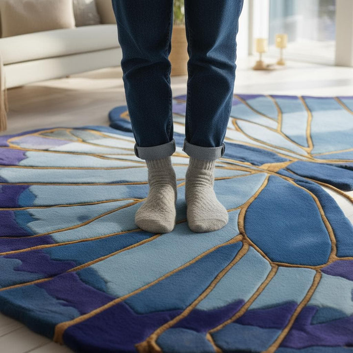 Translation missing: es.Handmade Blue Butterfly Wool Rug: Tufted Accent Mat, Nursery Decor