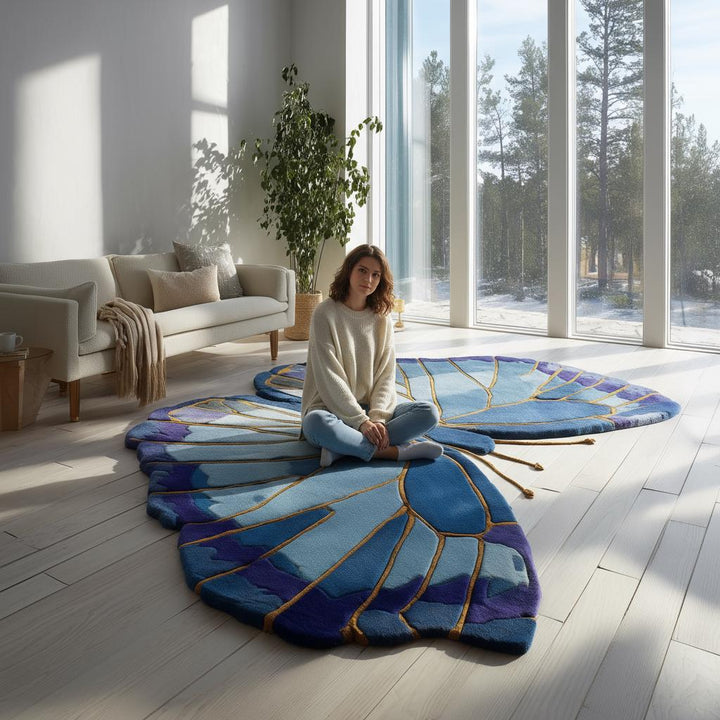 Translation missing: es.Handmade Blue Butterfly Wool Rug: Tufted Accent Mat, Nursery Decor