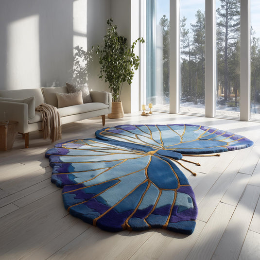 Translation missing: es.Handmade Blue Butterfly Wool Rug: Tufted Accent Mat, Nursery Decor