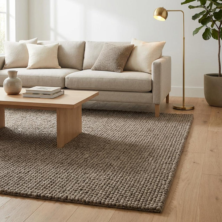 Translation missing: es.Minimalist chunky knit wool rug with soft neutral color, perfect for warm and cozy home interiors