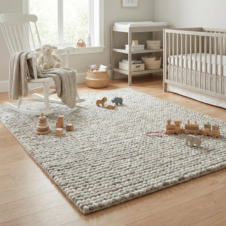 Translation missing: es.Handmade Chunky Wool Rug | Cream &amp; Beige Pom Pom Carpet
