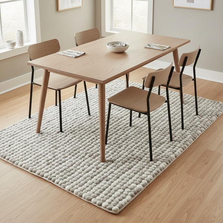 Translation missing: es.Handmade Chunky Wool Rug | Cream &amp; Beige Pom Pom Carpet