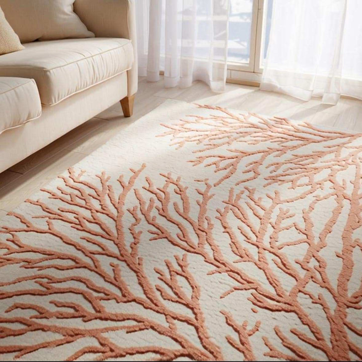 Translation missing: en.Handmade coral reef design tufted rug in beige and terracotta for coastal home décor