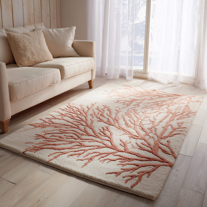 Translation missing: en.Handmade coral reef design tufted rug in beige and terracotta for coastal home décor