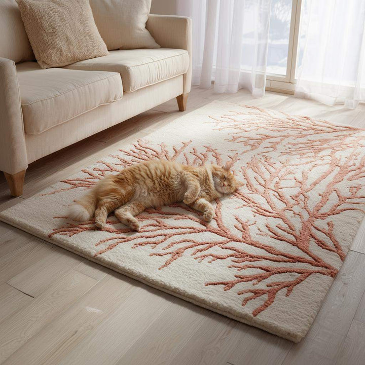 Translation missing: en.Handmade coral reef design tufted rug in beige and terracotta wool for coastal home décor