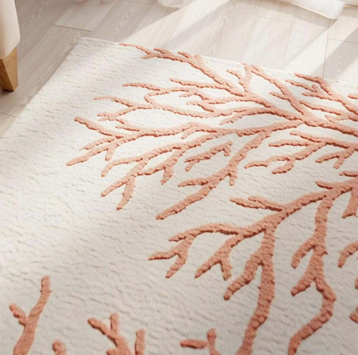 Translation missing: en.Handmade coral reef design tufted rug in beige and terracotta for coastal home décor