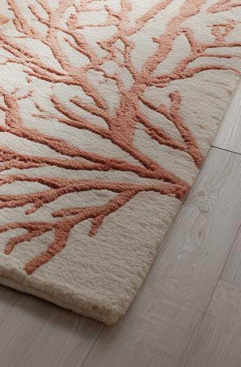 Translation missing: en.Handmade coral reef design tufted rug in beige and terracotta wool for coastal home décor