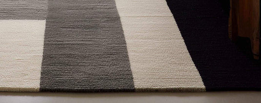 Translation missing: es.Handmade Geometric Wool Area Rug: Modern Black, Gray &amp; Cream Carpet