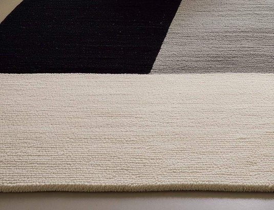 Translation missing: es.Handmade Geometric Wool Area Rug: Modern Black, Gray &amp; Cream Carpet